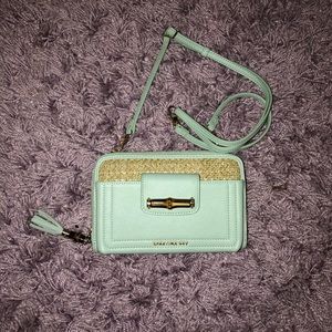 new teal and beige crossbody bag